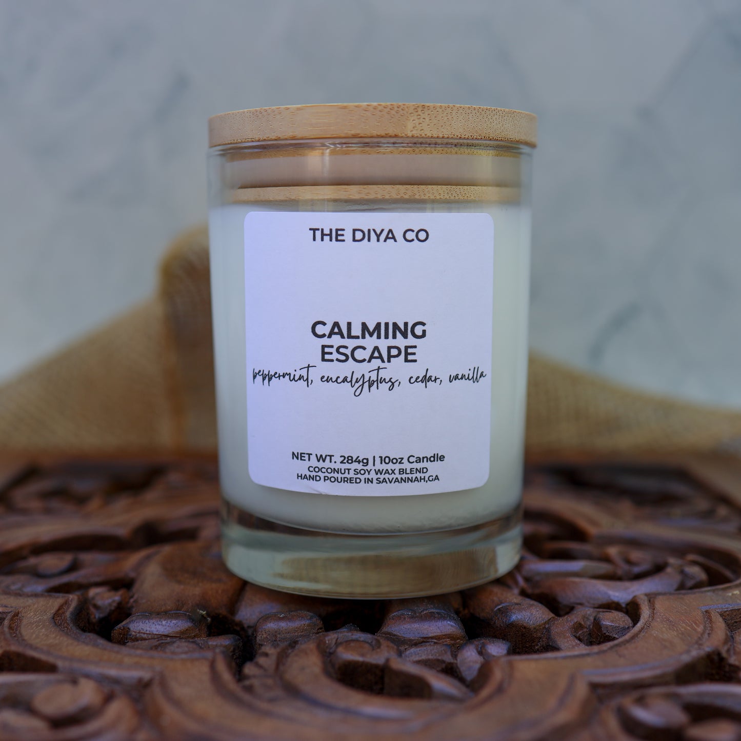 10 oz Calming Escape Aura Rock Glass Candle with Bamboo Lid