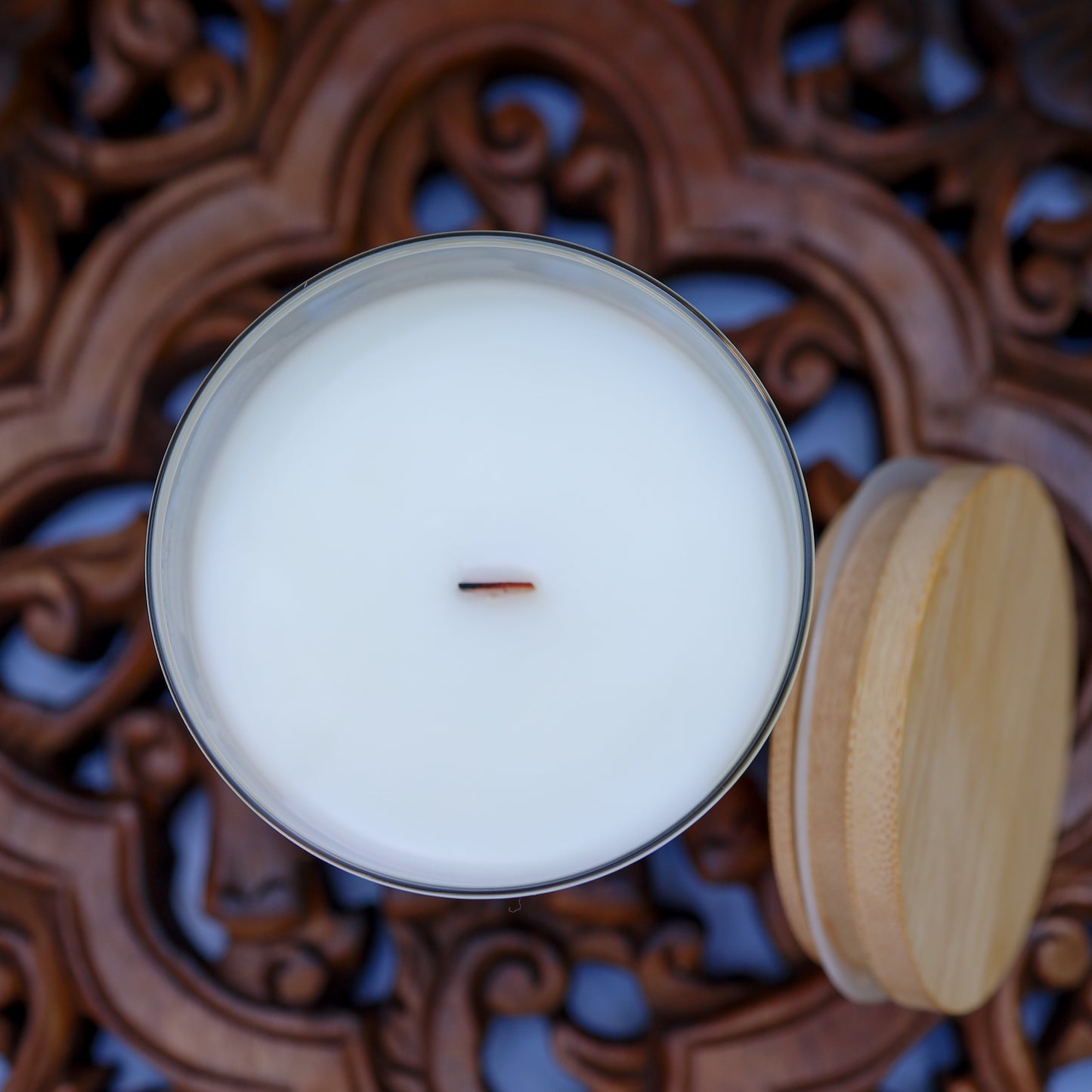 10 oz Calming Escape Aura Rock Glass Candle with Bamboo Lid