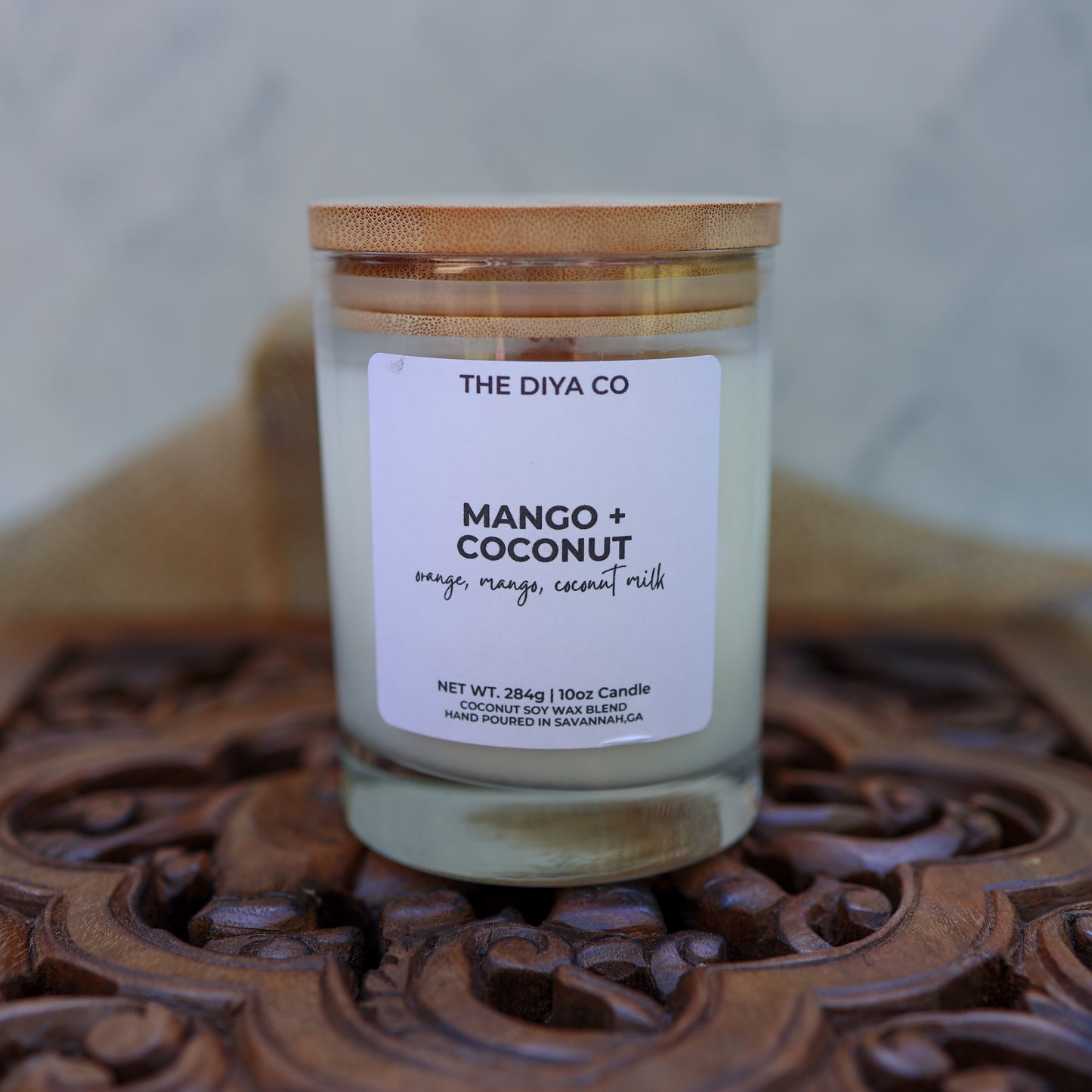 10 oz Mango and Coconut Rock Glass Candle with Bamboo Lid