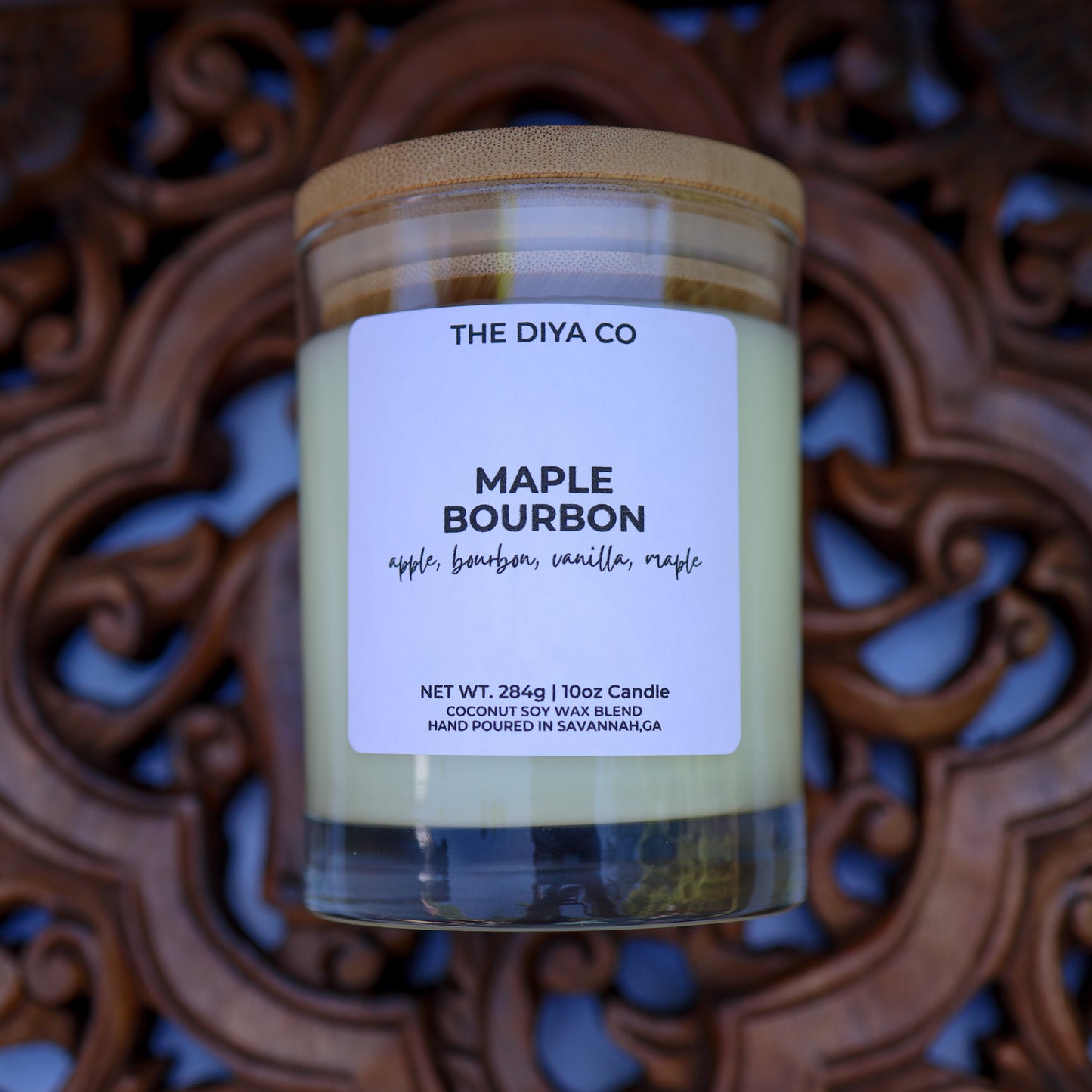10 oz Maple Bourbon Rock Glass Candle with Bamboo Lid