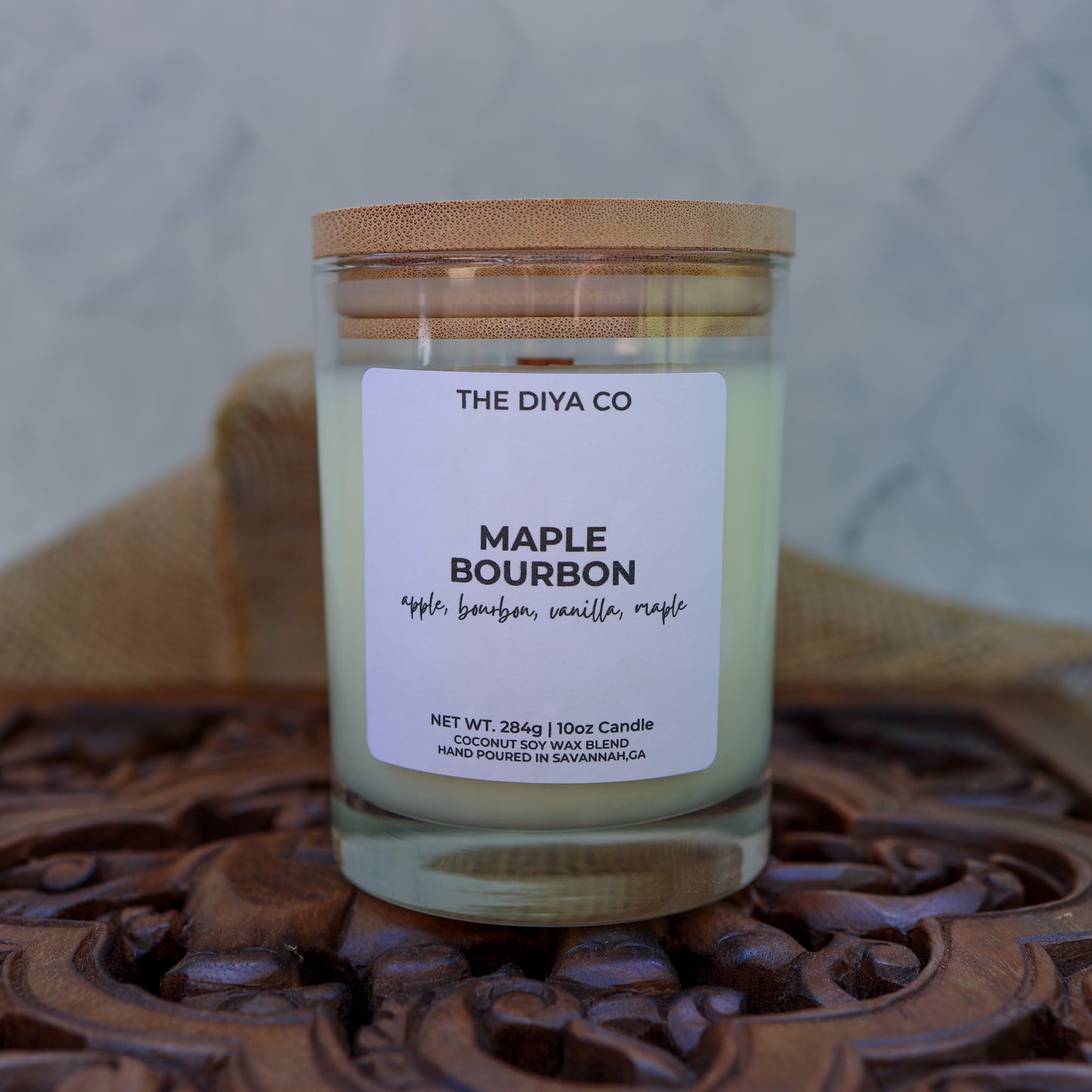 10 oz Maple Bourbon Rock Glass Candle with Bamboo Lid