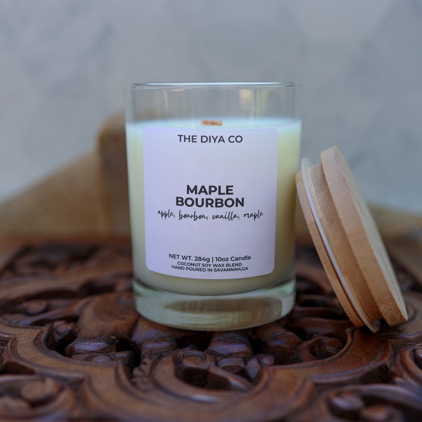 10 oz Maple Bourbon Rock Glass Candle with Bamboo Lid