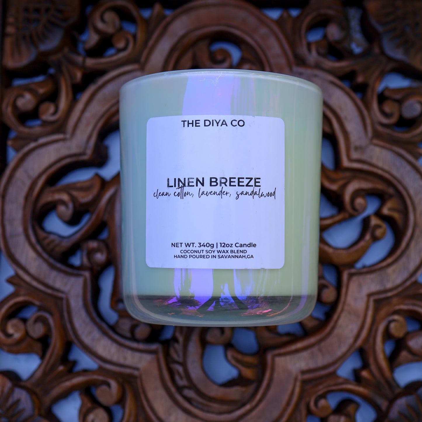 12 oz Linen Breeze | Iridescent Jar Coconut Soy Candle