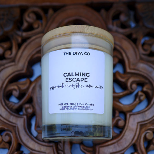 10 oz Calming Escape Aura Rock Glass Candle with Bamboo Lid