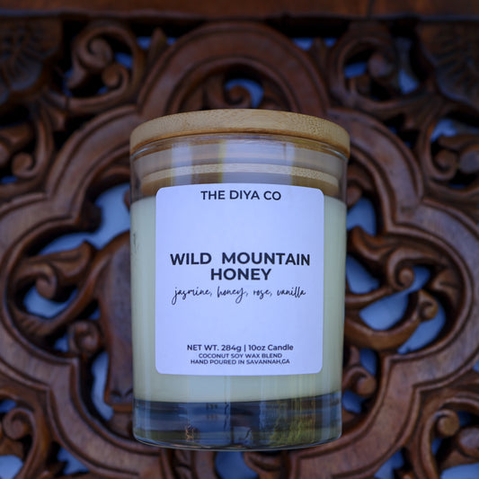 10 oz Wild Mountain Honey Rock Glass Candle with Bamboo Lid