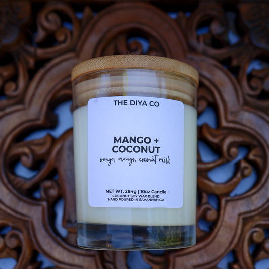 10 oz Mango and Coconut Rock Glass Candle with Bamboo Lid