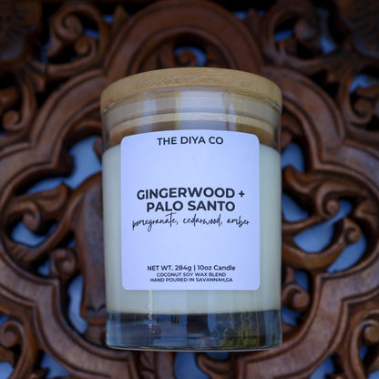 10 oz Gingerwood Palo Santo Rock Glass Candle with Bamboo Lid