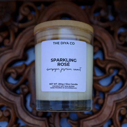10 oz Sparkling Rose Rock Glass Candle with Bamboo Lid