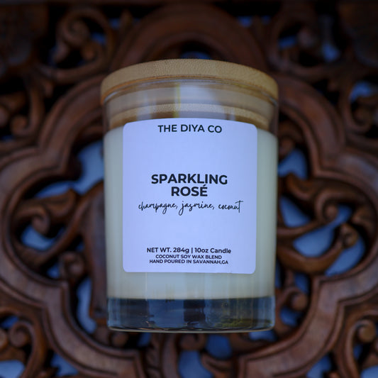 10 oz Sparkling Rose Rock Glass Candle with Bamboo Lid