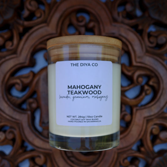 10 oz Mahogany Teakwood Rock Candle with Bamboo Lid