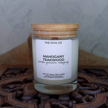 10 oz Mahogany Teakwood Rock Candle with Bamboo Lid