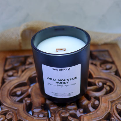 12 oz  Wild Mountain Honey Aura Candle | Sweet Floral Honey Scent with Crackling Wood Wick