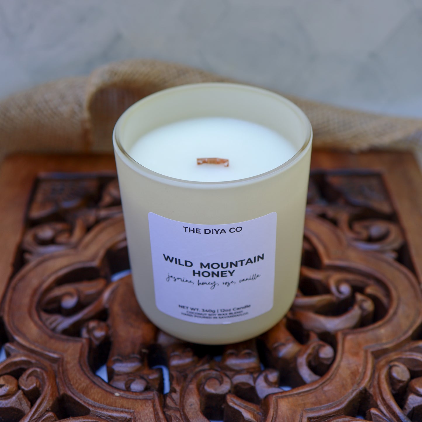12 oz  Wild Mountain Honey Aura Candle | Sweet Floral Honey Scent with Crackling Wood Wick