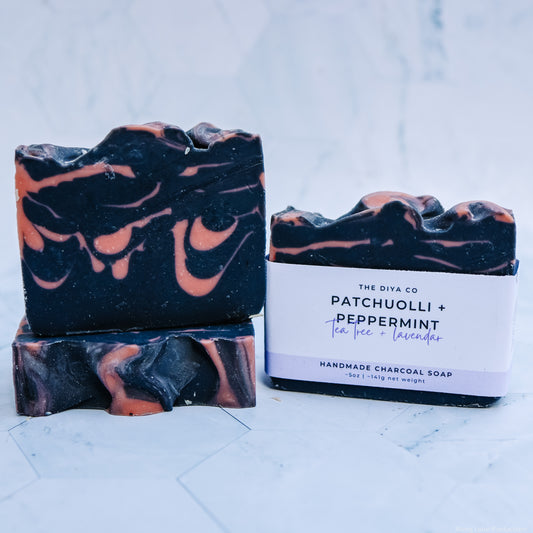 Patchouli, Peppermint, Tea tree + Lavender Handmade Charcoal Soap, Natural, Palm-Oil Free