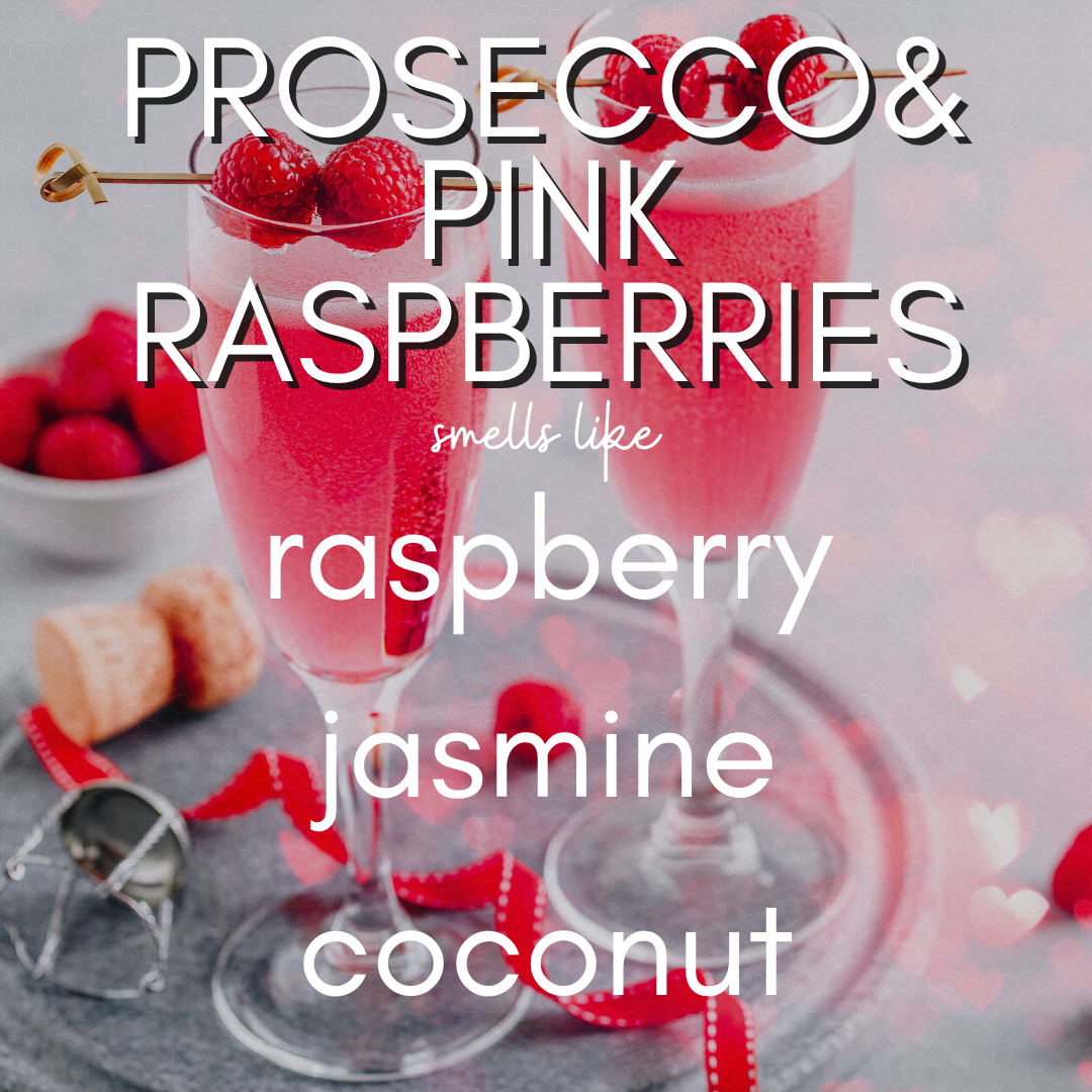 10 oz Prosecco & Pink Raspberries- Hand Poured, Non-toxic, Coconut Soy Wax Blend Candle- Flawless Vessel