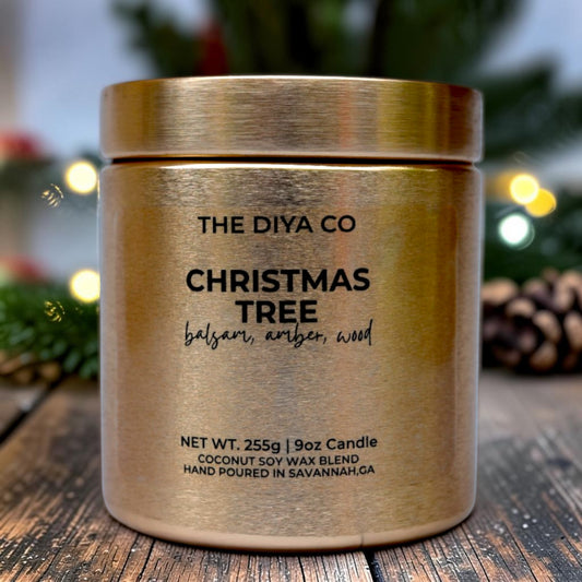 9oz Christmas Tree Wood Wick Candle | Coconut Soy | Glam Tin