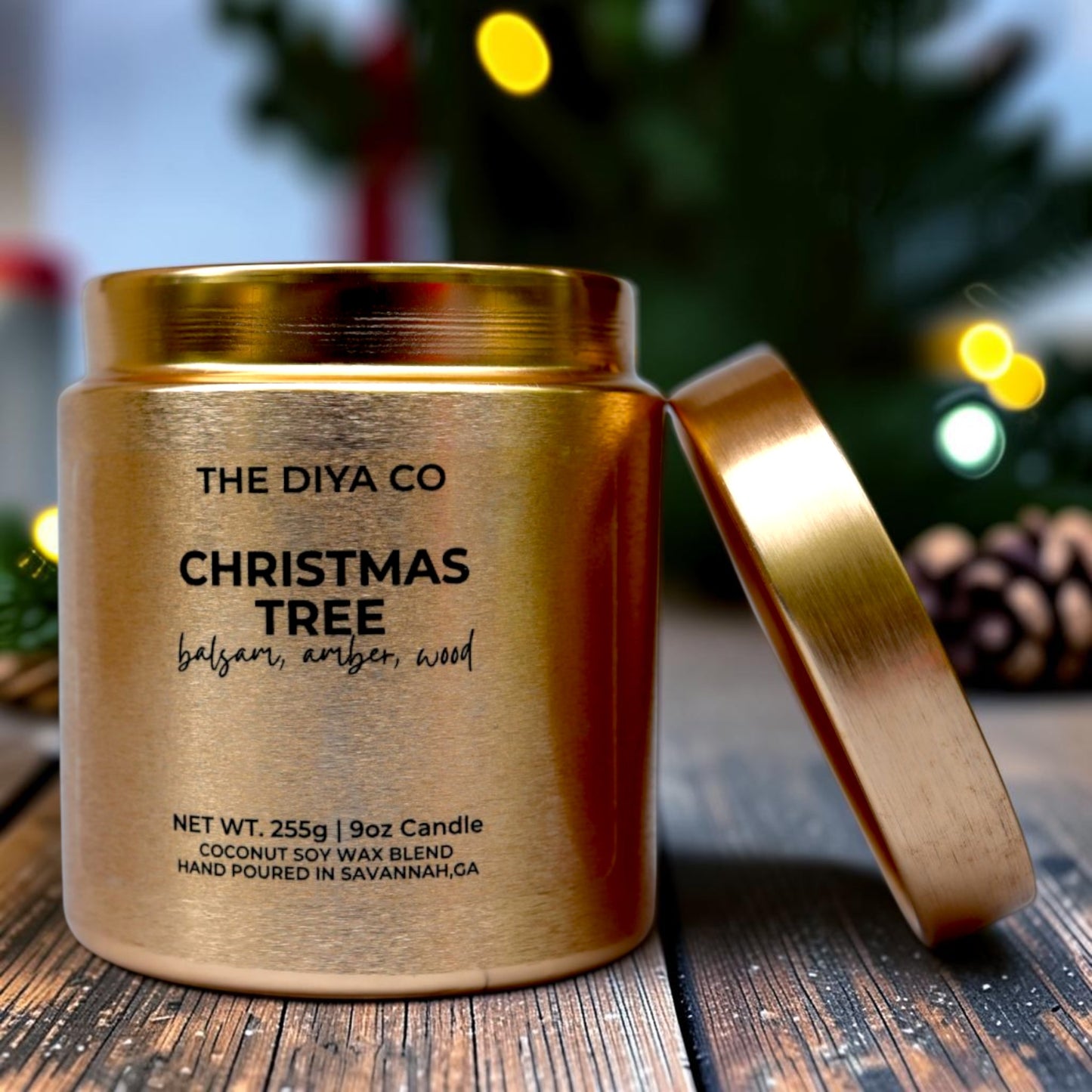 9oz Christmas Tree Wood Wick Candle | Coconut Soy | Glam Tin