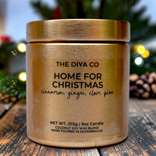 9oz Home for Christmas Wood Wick Candle | Coconut Soy | Glam Tin