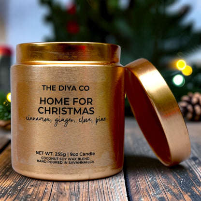 9oz Home for Christmas Wood Wick Candle | Coconut Soy | Glam Tin