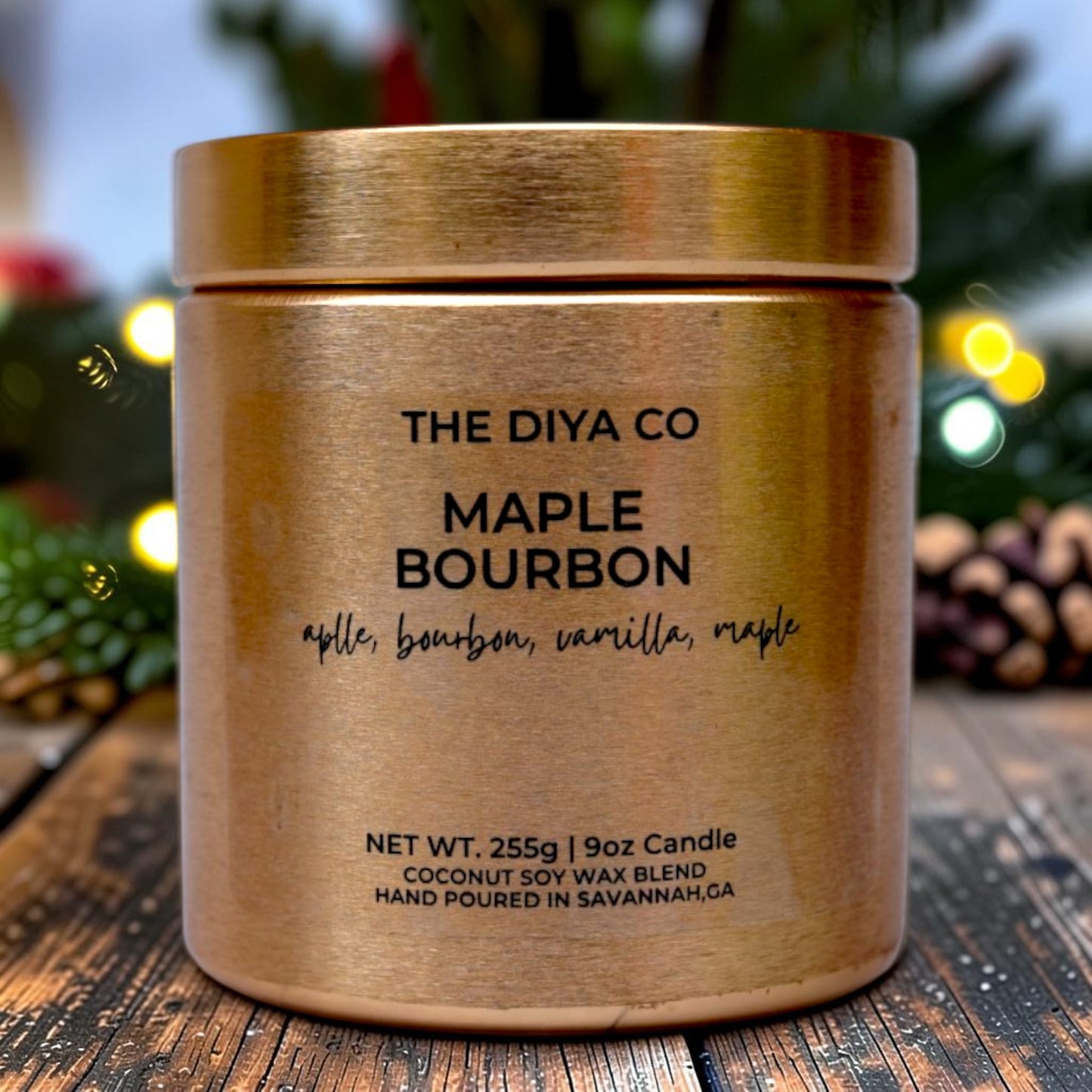 9oz Maple Bourbon Wood Wick Candle | Coconut Soy | Glam Tin