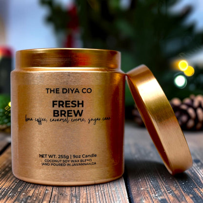 9oz Fresh Brew Wood Wick Candle | Coconut Soy | Glam Tin