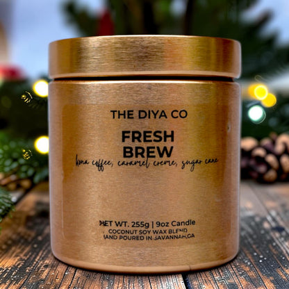 9oz Fresh Brew Wood Wick Candle | Coconut Soy | Glam Tin