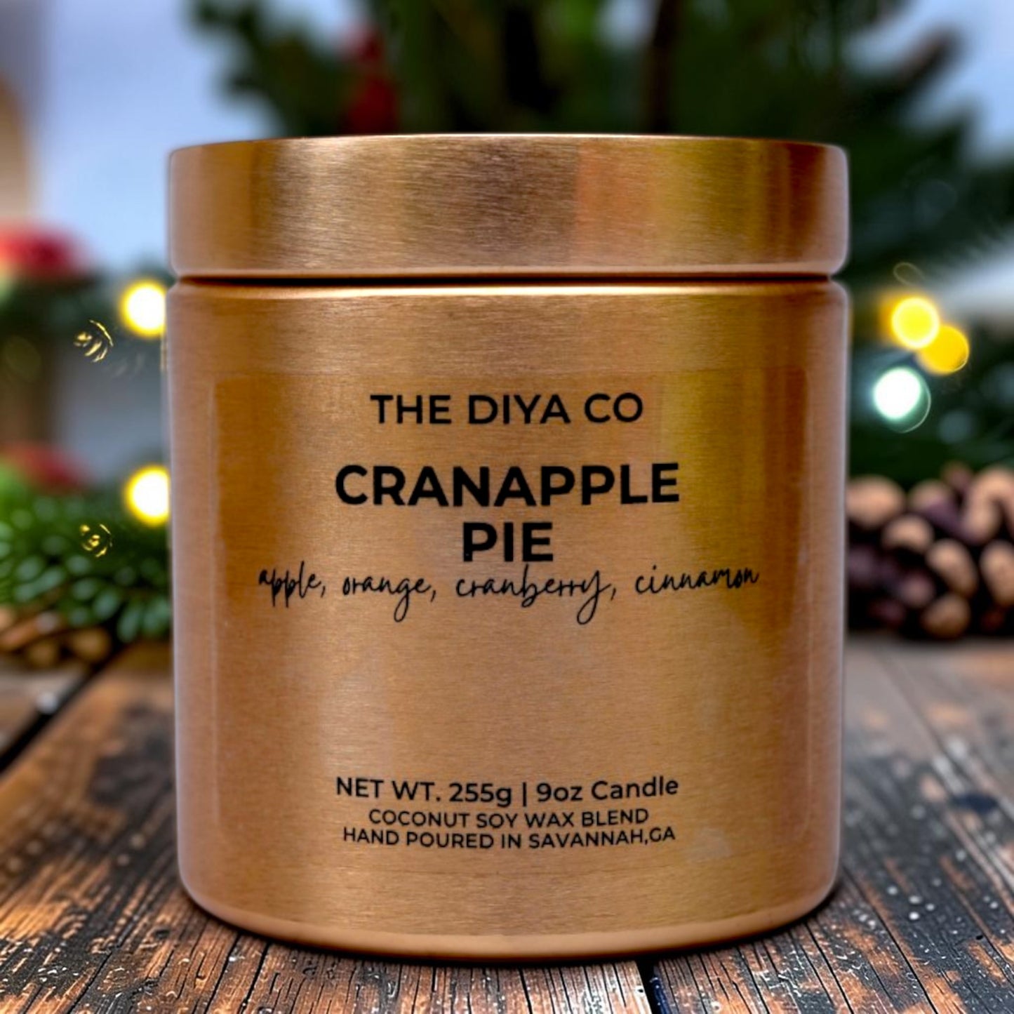 9oz Cranapple Pie Wood Wick Candle | Coconut Soy | Glam Tin