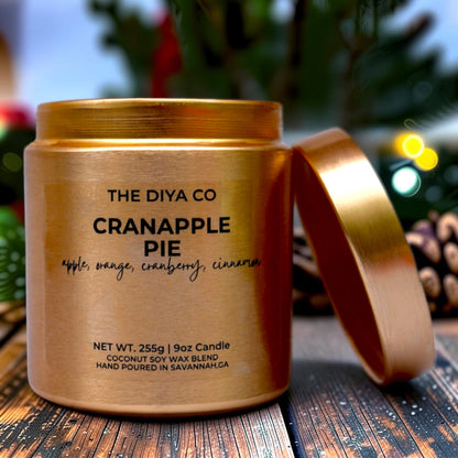 9oz Cranapple Pie Wood Wick Candle | Coconut Soy | Glam Tin