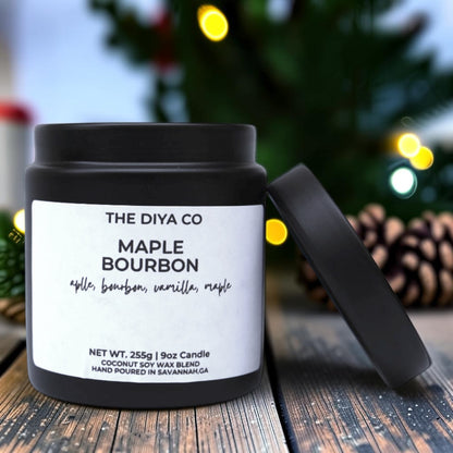 9oz Maple Bourbon Wood Wick Candle | Coconut Soy | Glam Tin