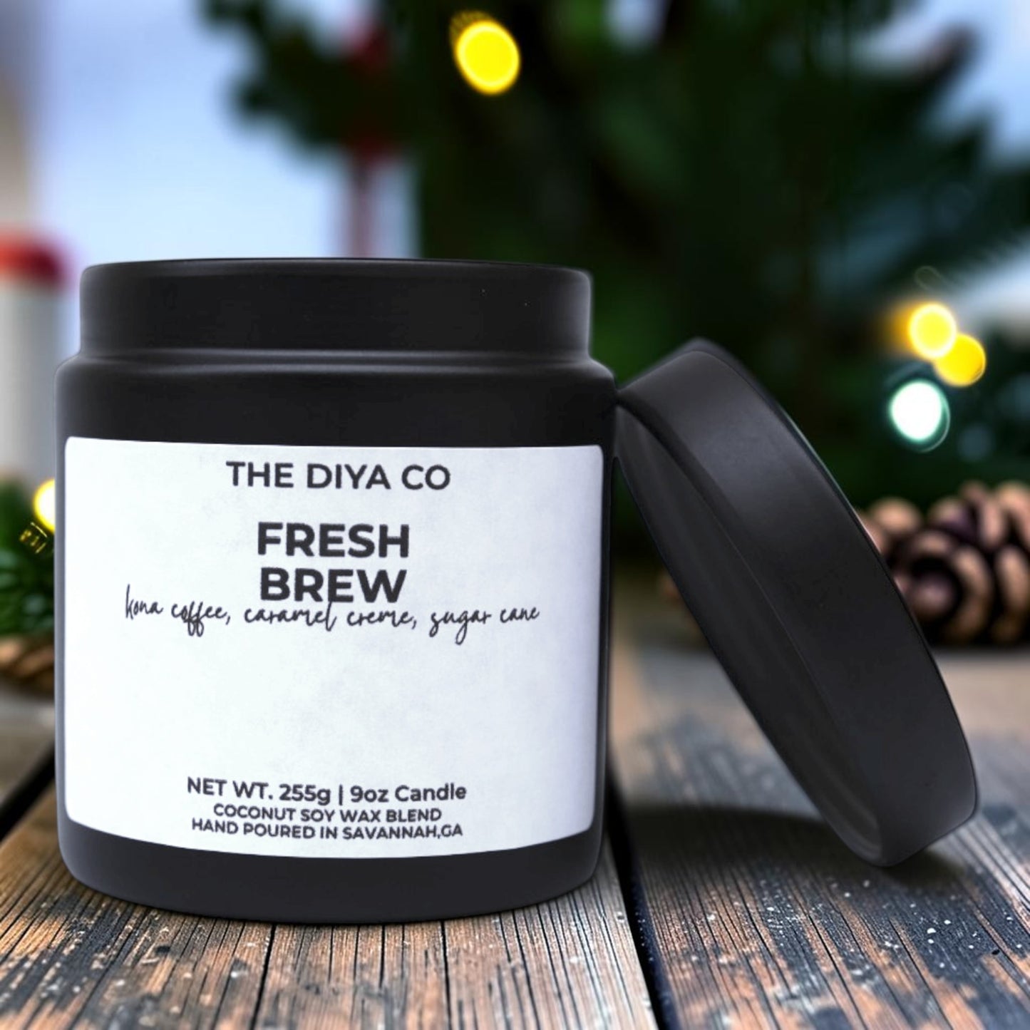 9oz Fresh Brew Wood Wick Candle | Coconut Soy | Glam Tin