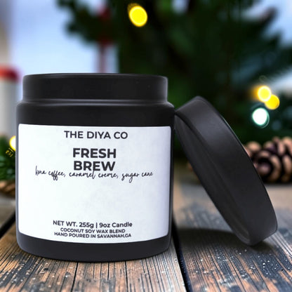 9oz Fresh Brew Wood Wick Candle | Coconut Soy | Glam Tin