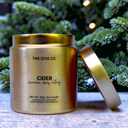 9oz Cider Wood Wick Candle | Coconut Soy | Glam Tin