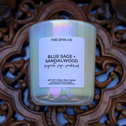 12 oz Blue Sage and Sandalwood |   Iridescent Coconut Soy Candle