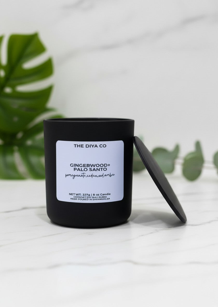 8 oz Gingerwood Palo Santo Aura Vessel with Metal Lid | Coconut Soy Candle