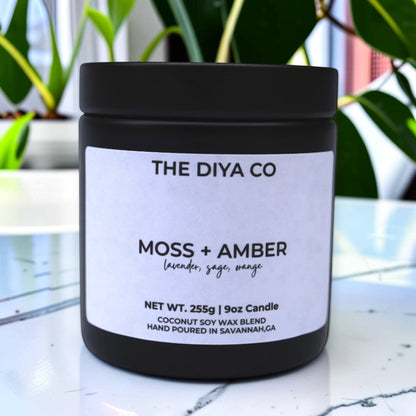 9oz Moss + Amber Wood Wick Candle | Coconut Soy | Glam Tin
