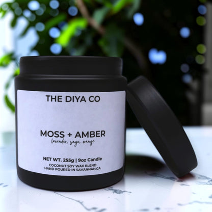 9oz Moss + Amber Wood Wick Candle | Coconut Soy | Glam Tin