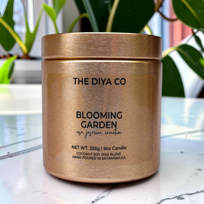 9oz Blooming Garden Wood Wick Candle | Coconut Soy | Glam Tin