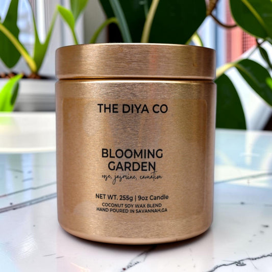 9oz Blooming Garden Wood Wick Candle | Coconut Soy | Glam Tin