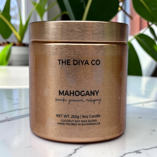 9oz Mahogany Wood Wick Candle | Coconut Soy | Glam Tin