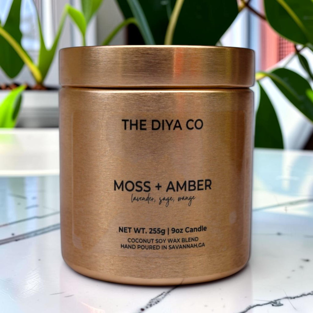 9oz Moss + Amber Wood Wick Candle | Coconut Soy | Glam Tin