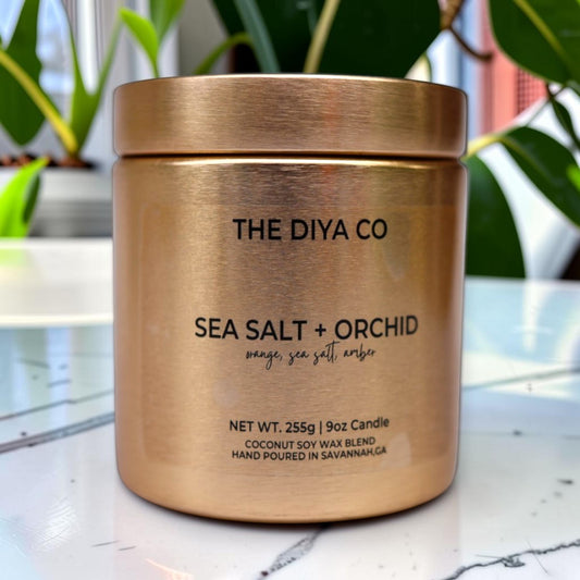 9oz Sea Salt and Orchid Wood Wick Candle | Coconut Soy | Glam Tin