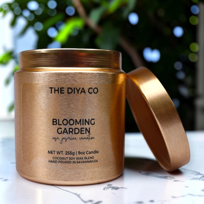 9oz Blooming Garden Wood Wick Candle | Coconut Soy | Glam Tin