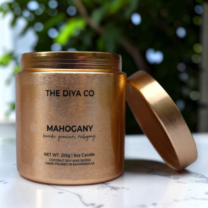 9oz Mahogany Wood Wick Candle | Coconut Soy | Glam Tin