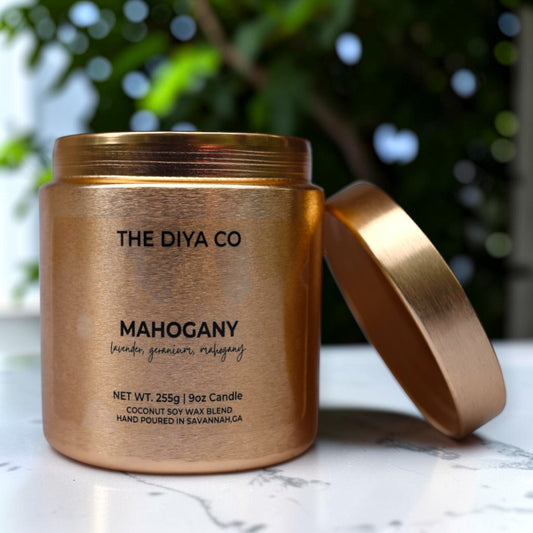 9oz Mahogany Wood Wick Candle | Coconut Soy | Glam Tin