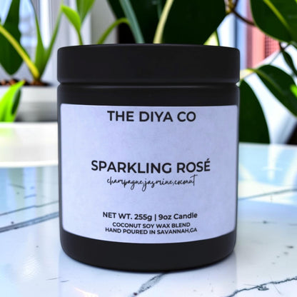 9oz Sparkling Rosé Wood Wick Candle | Coconut Soy | Glam Tin