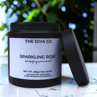 9oz Sparkling Rosé Wood Wick Candle | Coconut Soy | Glam Tin