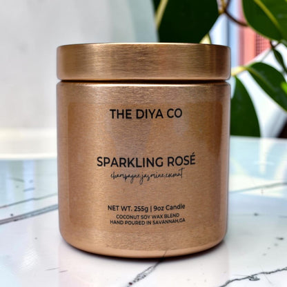 9oz Sparkling Rosé Wood Wick Candle | Coconut Soy | Glam Tin