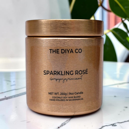 9oz Sparkling Rosé Wood Wick Candle | Coconut Soy | Glam Tin