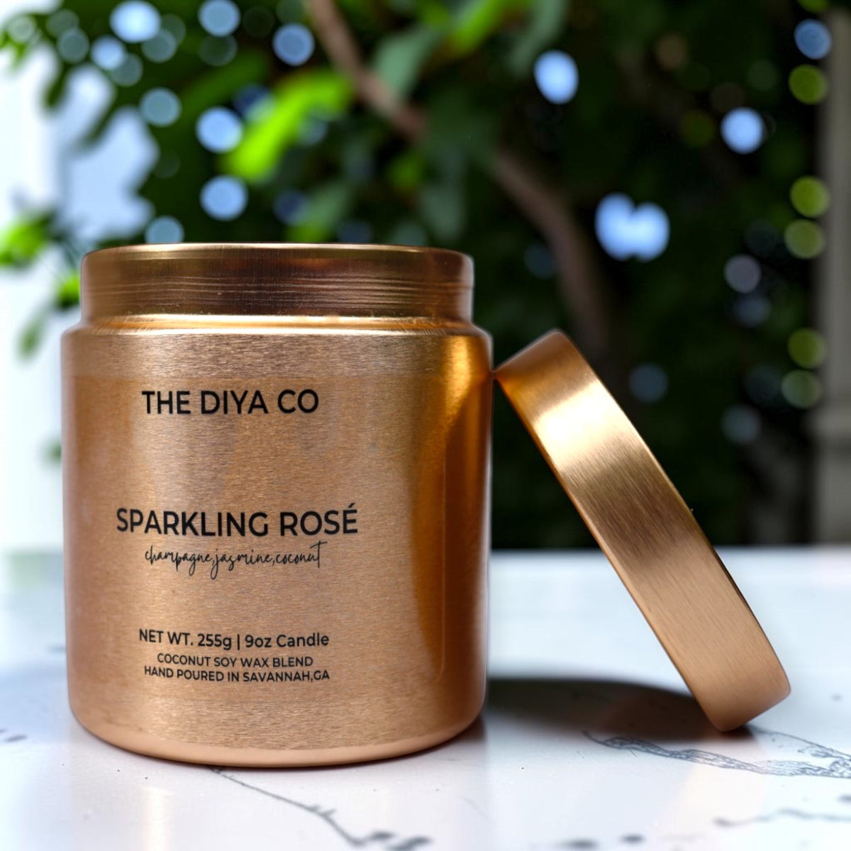 9oz Sparkling Rosé Wood Wick Candle | Coconut Soy | Glam Tin