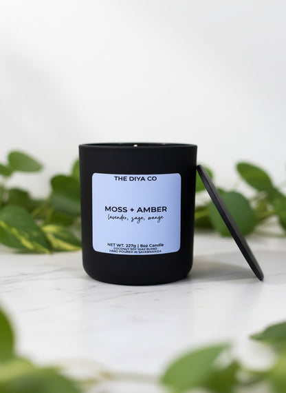 8 oz Moss & Amber Aura Vessel with Metal Lid | Coconut Soy Candle